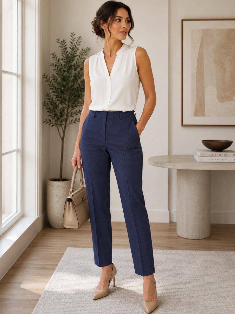 Banana Republic Women's Tailored Navy Blue Wool Blend Career Dress Pants Size 6